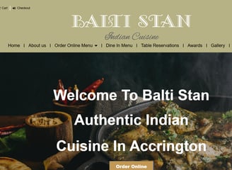 A restaurant website page of Balti Stan