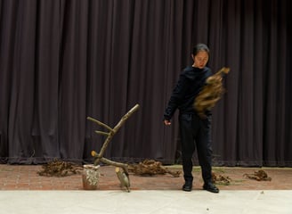 Ikebana performance featuring Monkey Puzzle Tree at CREATURE London Met