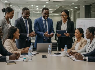 a group of business people sitting around a table