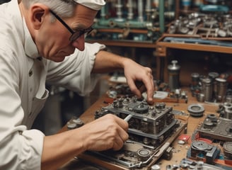 A close-up view of a metal lathe with intricate metallic curls and shavings being formed as the machine operates. The image captures the mechanical precision of the lathe's spinning, with a focus on the textures and shapes of the metal components.