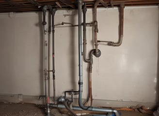 A red pipe with a valve is attached to a white industrial wall. The valve is connected to a silver metallic fitting, and a red handle is visible, likely used for controlling flow. Next to the pipe, there is a safety or identifier sign marked with 'F2'. A smaller device is mounted on the wall near the setup.