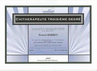 Diplôme de Chithérapeute 3 ème degré de Francis Barret