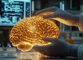 Ai Generated golden brain in the hands of scientist