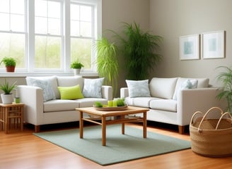 an eco friendly  living room with a couch and a table