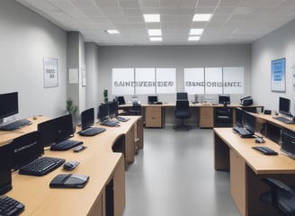 Clean office with keyboards that have been sanitized.