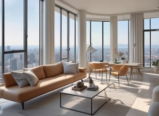 An old wooden house with a brown tiled roof stands in front of two modern high-rise apartment buildings. The house has a weathered appearance with a small window, and there is a 'for sale' sign on the side. The modern buildings behind are much taller, with multiple balconies and windows. The sky is a clear blue.
