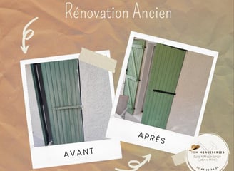 Rénovation de volets battants en bois et ferronneries par sablage - Millau