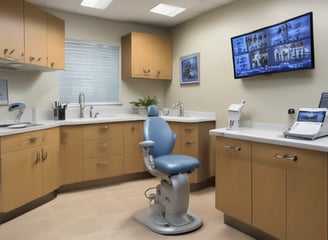 A realistic dental model displaying a full set of teeth fitted with orthodontic braces. The model is placed against a plain background, highlighting the intricate details of the braces and the gums.