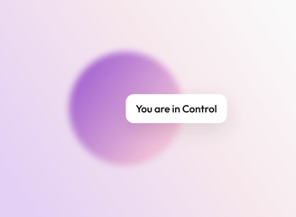 Privacy-focused visual with gradient background and text “You are in control”