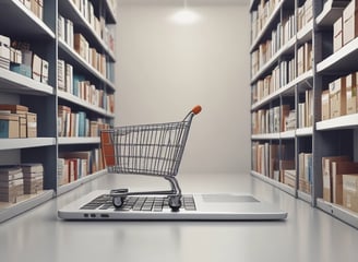 A hand holds a smartphone displaying the Shopify website, focusing on a page about payment processing. Text about Simple Payments and Shopify Payments is visible along with some graphical elements like a chair and a desk lamp.