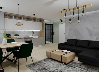 a living room with a couch and a table