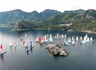 un gruppo di barche a vela che navigano su uno specchio acqua