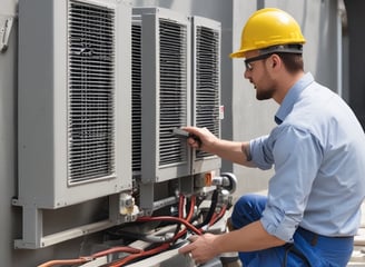 An old and weathered sign with the words 'Air Conditioned' in red cursive lettering. The sign's background is peeling, with visible wear and age, possibly on glass or an old vehicle window surrounded by a metallic frame. The visible blue paint suggests a retro or vintage aesthetic.