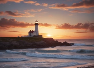 a lighthouse on a rocky outcrop in the ocean