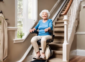A white envelope is shown with a rectangular window and printed text. The text reads, 'Why have a stairlift when you can have a real lift?' At the bottom, contact information for a company named Stiltz is provided, including a website and phone number.