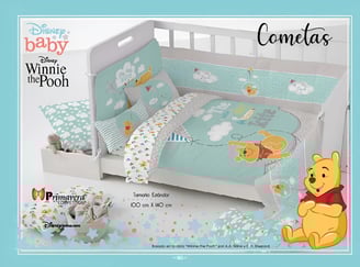Cunero azul con estampado de winnie pooh modelo Cometas de la marca Colchas Primavera