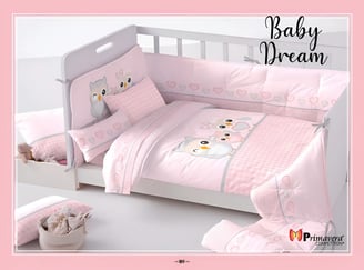 Cunero rosa con estampado de buhos modelo Baby Dream de la marca Colchas Primavera