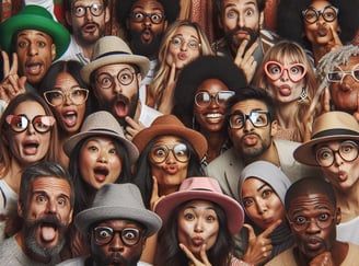 a group of people posing for a photo booth