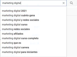 Búsqueda de palabras clave en Youtube