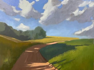 painting of road bend and clouds with light and shadow effects