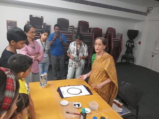 Students at Sumi E Painting workshop at Chatrapati Shivaji Maharaj Vastu Sangrahalaya