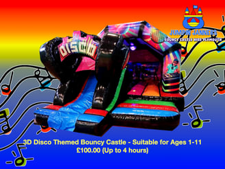 3D Disco Themed Bouncy Castle - Jumpin Janners - Bouncy Castle Hire Plymouth