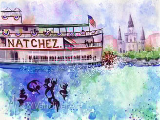 Illustrations from The Mermaids of New Orleans by New Orleans artist & illustrator Melissa Vandiver.