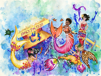 Illustrations from The Mermaids of New Orleans by New Orleans artist & illustrator Melissa Vandiver.