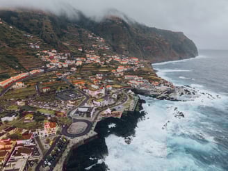 Drone view of Porto Moniz in Madeira, Portugal