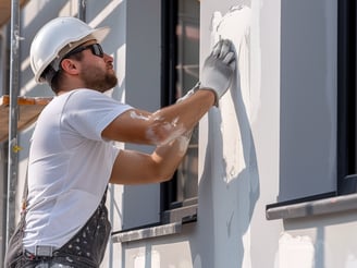 Maler spachtelt Fassade
