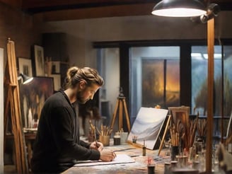 Cenário inspirador: Artista imerso em sua expressão artística.