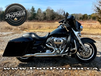 Black Harley Davidson Electra Glide Ceramic Coated by ProPolish Motorcycle Detailing Norfolk County