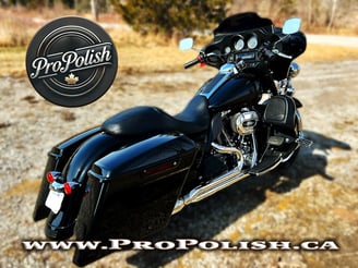 Black Harley Davidson Electra Glide Ceramic Coated by ProPolish Motorcycle Detailing Norfolk County