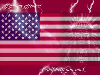a US flag with a native american seeing through it.