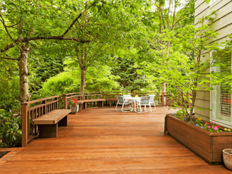modern TimberTech deck with built-in bench seating