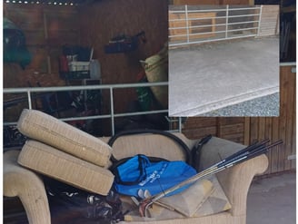 before and after picture of a sofa having been removed from a property in fernil heath worcester