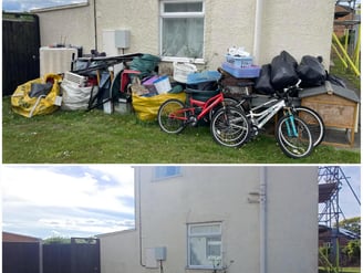 before and after pictures of general waste outside a house in worcester