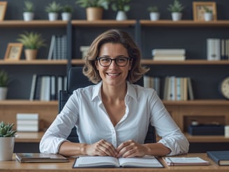 Femme souriant au bureau et fière grace au stoicism