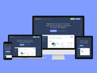 Taskinova website mockup presenting app features and design consistency.