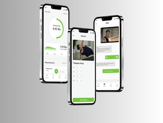 three iphones with a green screen and a white background
