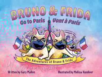 Illustrations from Bruno & Frida Go To Paris by New Orleans artist Melissa Vandiver.