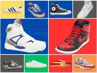 a collage of different color schemes, with of top 10 iconics sneakers