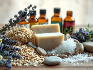 handmade soaps with chamomile and lavender flowers, oats and essential oils