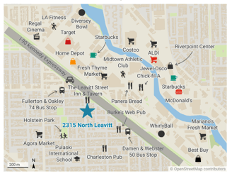 Nearby points of interest including restaurants, shopping and transit near 2315 North Leavitt.