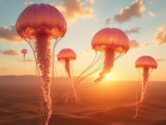 a group of jellyfishs floating in the ocean