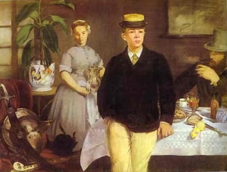a painting of a man and woman in a room