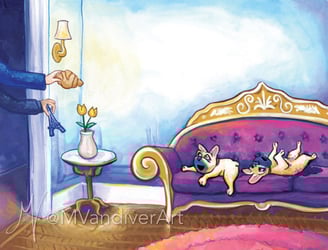 Illustrations from Bruno & Frida Go To Paris by New Orleans artist Melissa Vandiver.