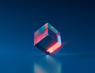 a crystal crystal cube with a blue sky background