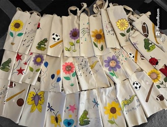 sunflower frogs soccer flowers fish frog music acrylic paints on bags