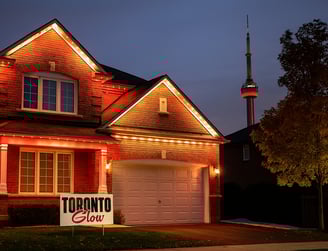 Toronto home illuminated with permanent outdoor Celebright lights installed by Toronto Glow